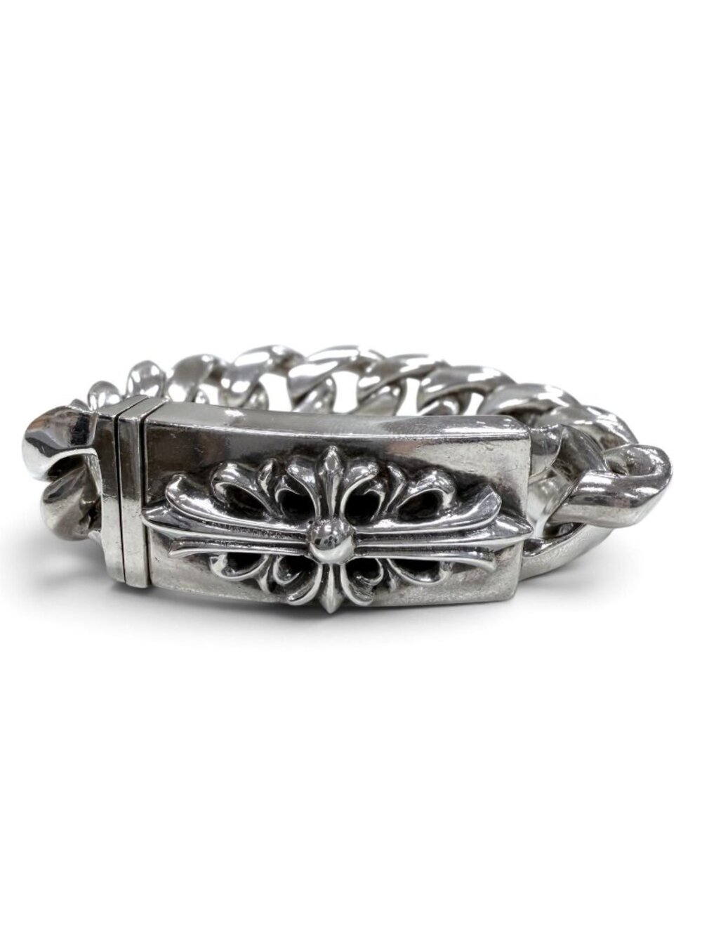 Chrome Hearts ID Short Floral Cross Short ID Classic Ring Bracelet Silver